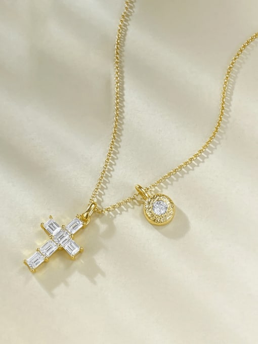 M&J 925 Sterling Silver Cubic Zirconia Cross Luxury Regligious Necklace 1