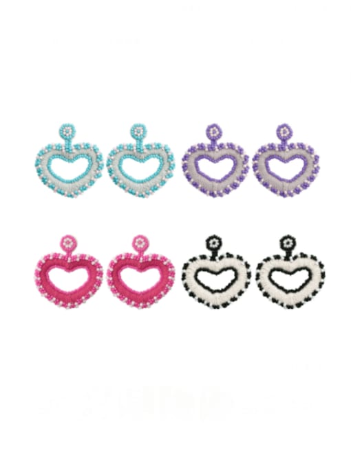 JMI Alloy MGB beads Multi Color Heart Hip Hop Pure handmade Weave Earring 0