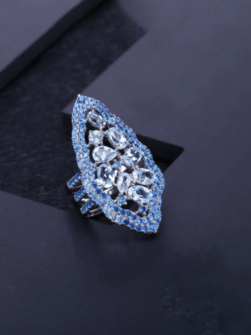 Sky blue topA ring 925 Sterling Silver Swiss Blue Topaz Geometric Luxury Band Ring
