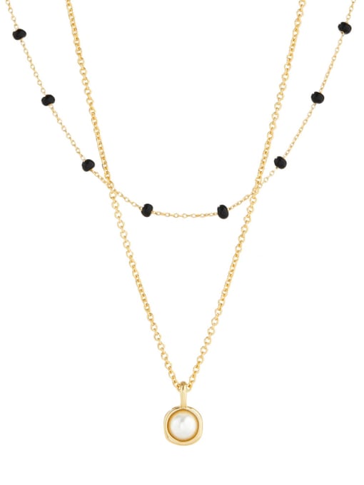 Gold +Black Diamond 925 Sterling Silver Imitation Pearl Minimalist Multi Strand Necklace