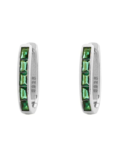 White gold H style 925 Sterling Silver Cubic Zirconia Geometric Minimalist Huggie Earring