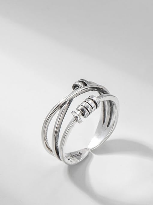 Cross Beaded ring 925 Sterling Silver Irregular Vintage Stackable Ring