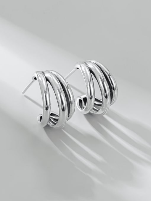 Three layer Earrings 925 Sterling Silver Geometric Minimalist  Semicircle Three Layers Earring