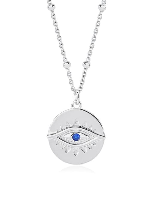 A2806 Platinum 925 Sterling Silver Evil Eye Minimalist Necklace