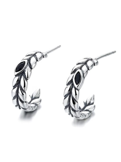 078FR2.21 925 Sterling Silver Feather Vintage Stud Earring