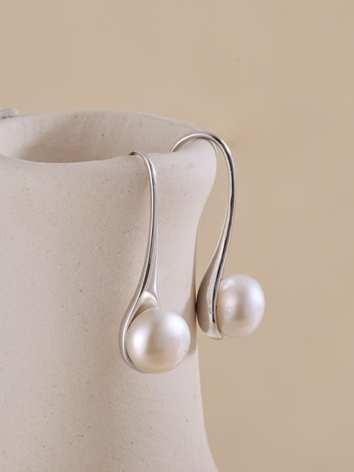 STL-Silver Jewelry 925 Sterling Silver Imitation Pearl Geometric Minimalist Hook Earring 2