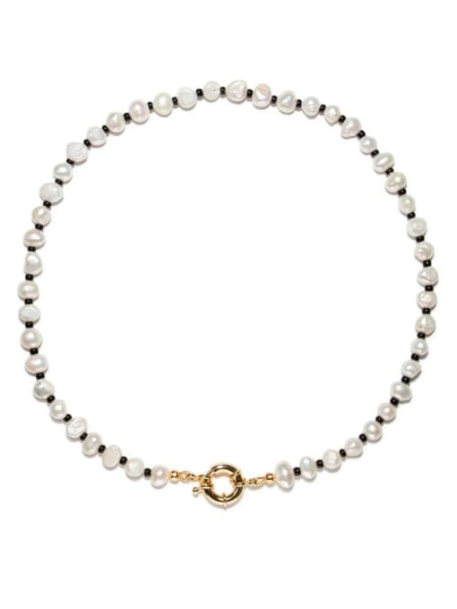 W.BEADS Titanium Steel Freshwater Pearl glass bead Minimalist Beaded Necklace 1