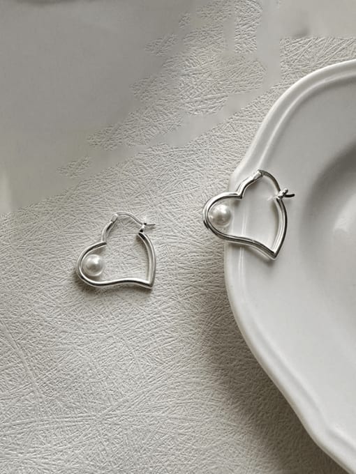 1ES41 Silver 925 Sterling Silver Bead Heart Minimalist Drop Earring