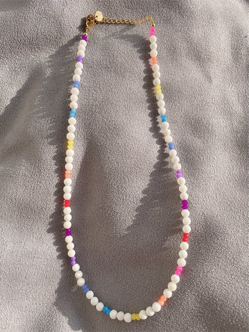 W.BEADS Rainbow Candy Color Natural Stone Handmade Beaded Necklace 3