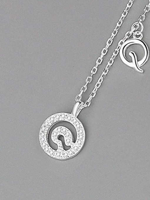Silver (letter Q) 925 Sterling Silver Cubic Zirconia Letter Minimalist Necklace
