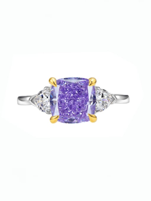 purple 925 Sterling Silver High Carbon Diamond Geometric Luxury Band Ring