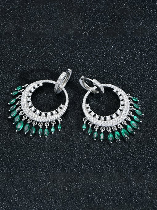 Green 925 Sterling Silver High Carbon Diamond Geometric Luxury Huggie Earring