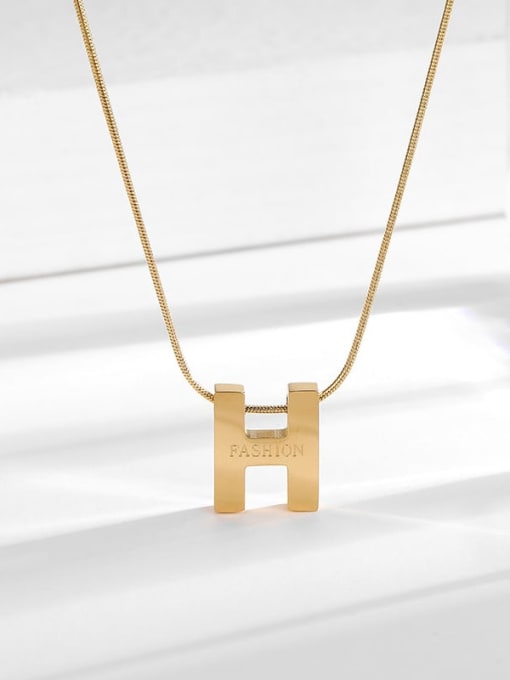 3D Letter H Gold Necklace Titanium Steel Letter Minimalist Necklace