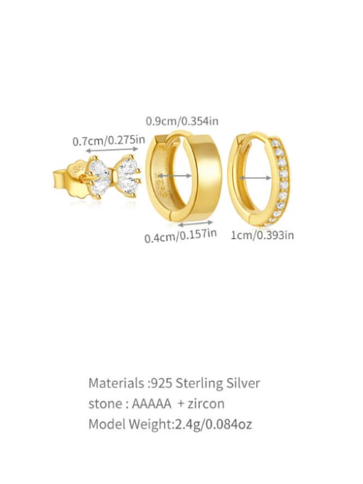 3 pieces per set, golden 11 925 Sterling Silver Cubic Zirconia Geometric Dainty Huggie Earring