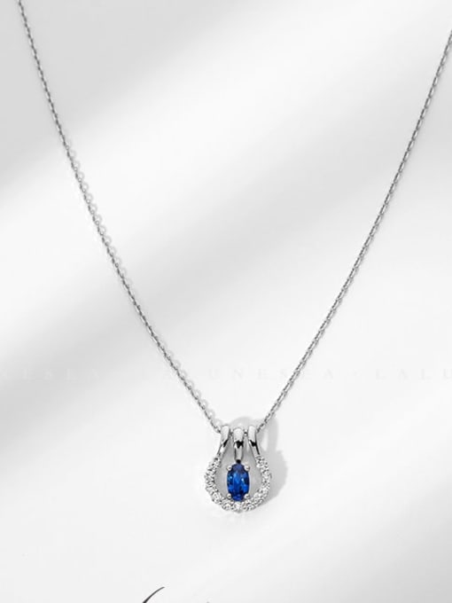 ZEMI 925 Sterling Silver Sapphire Blue Geometric Variety of wearing methods Dainty Necklace 1