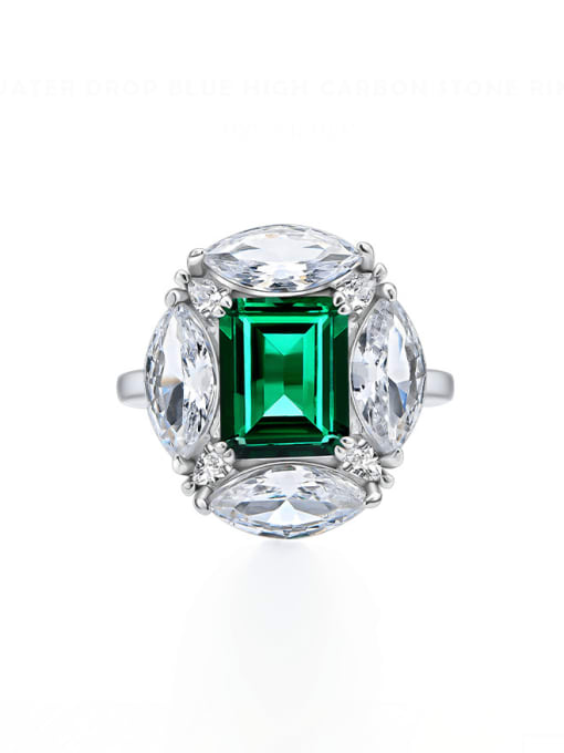 Green:8*10 925 Sterling Silver High Carbon Diamond Geometric Luxury Multistone Ring