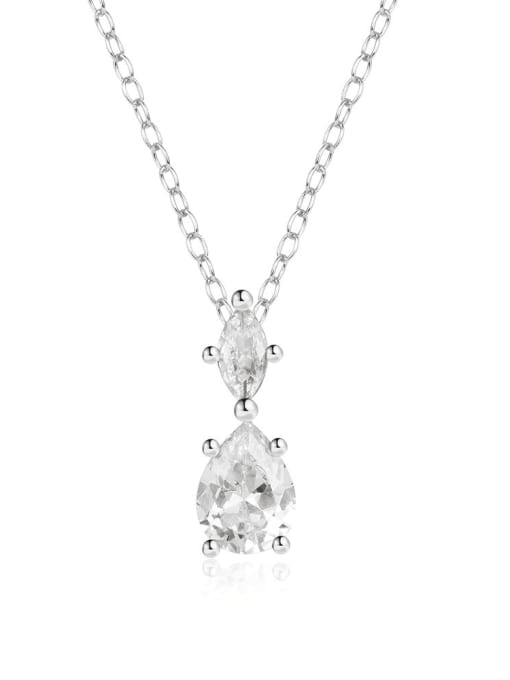 Platinum 925 Sterling Silver Cubic Zirconia Water Drop Dainty Necklace