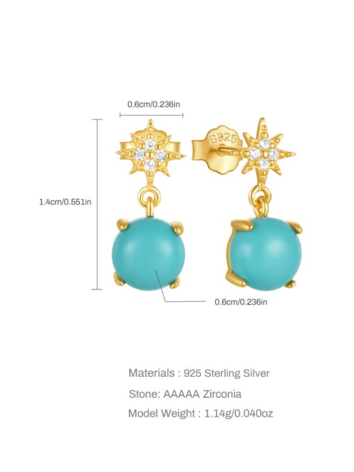 YUANFAN 925 Sterling Silver Turquoise Geometric Ethnic Drop Earring 2