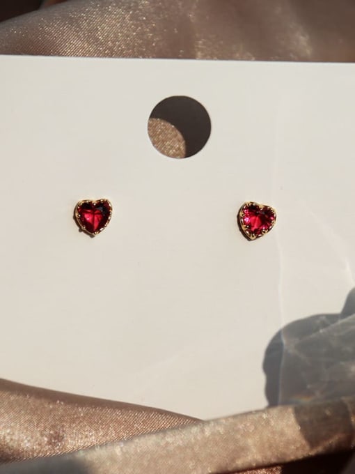 ZEMI 925 Sterling Silver Cubic Zirconia Red Heart Dainty Stud Earring