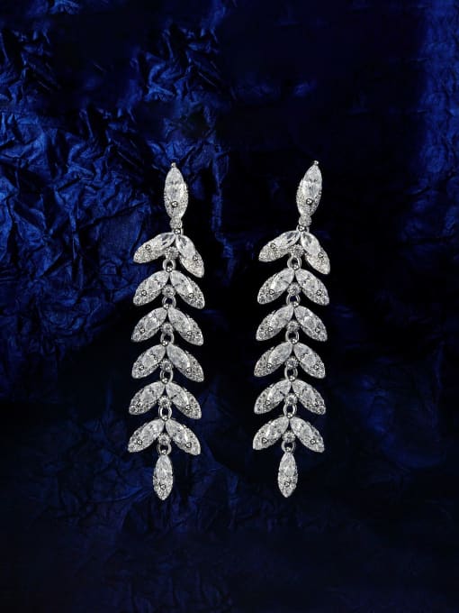 A&T Jewelry 925 Sterling Silver High Carbon Diamond Leaf Luxury Drop Earring