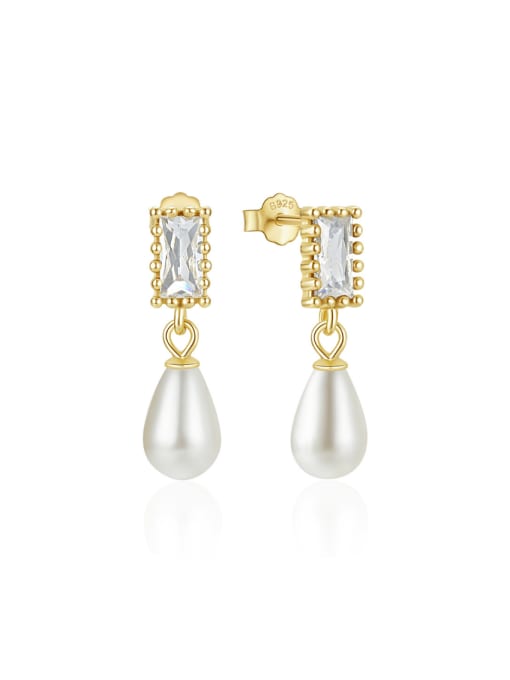 Golden +white 925 Sterling Silver Imitation Pearl Water Drop Minimalist Drop Earring