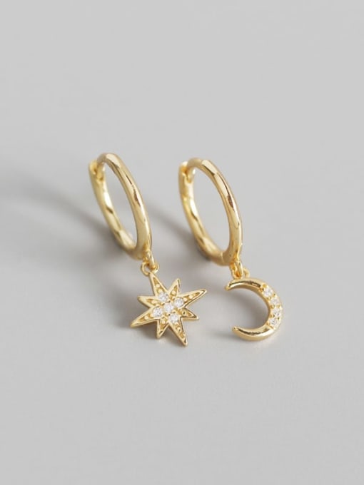 Gold 925 Sterling Silver Rhinestone White Star Trend Huggie Earring