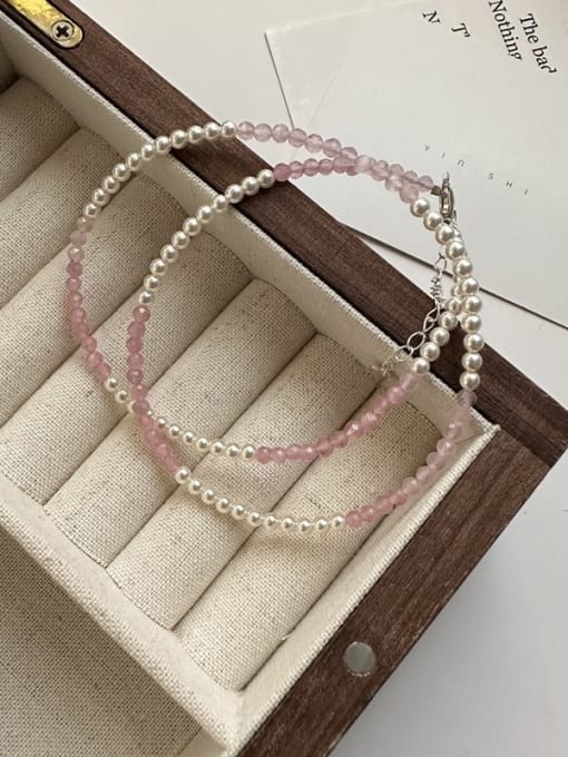 19TL52 925 Sterling Silver Imitation Pearl Pink Dainty Necklace