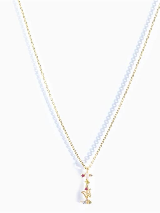 Gold I 925 Sterling Silver Cubic Zirconia Letter Dainty Necklace