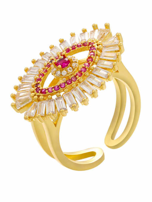 Golden Red Diamond Brass Cubic Zirconia Evil Eye Dainty Band Ring