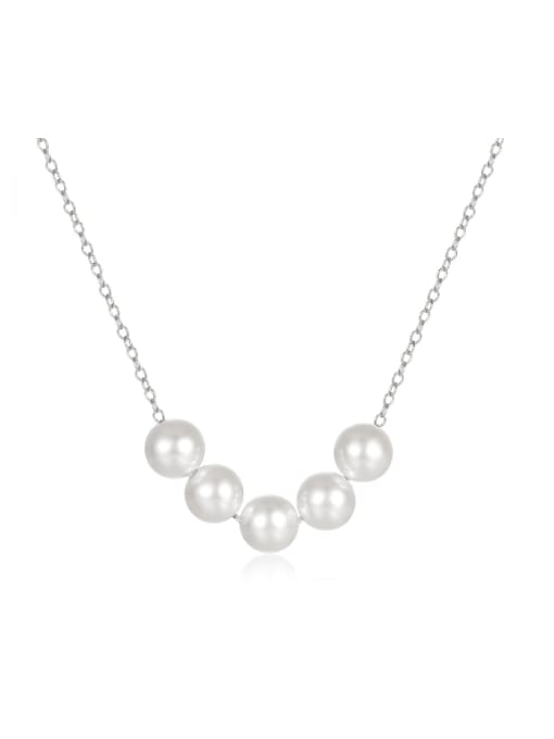 YUANFAN 925 Sterling Silver Imitation Pearl Geometric Minimalist Necklace 0