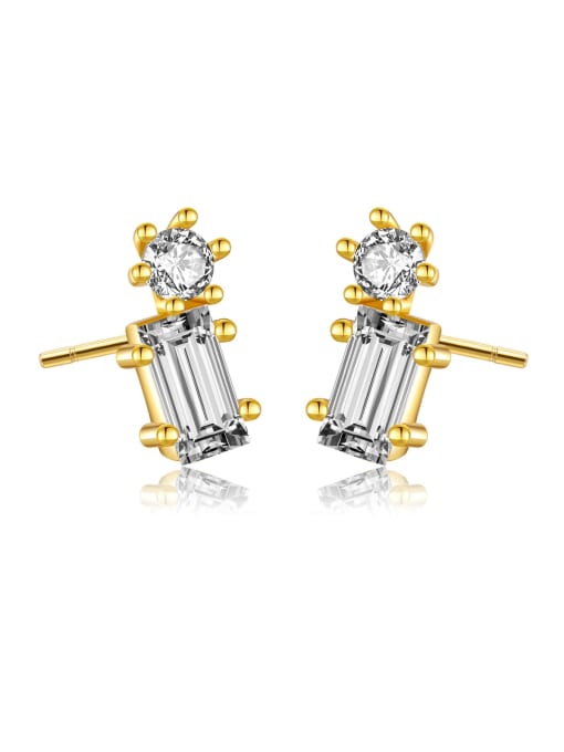 18k gold (white stone) 925 Sterling Silver Cubic Zirconia Geometric Dainty Stud Earring