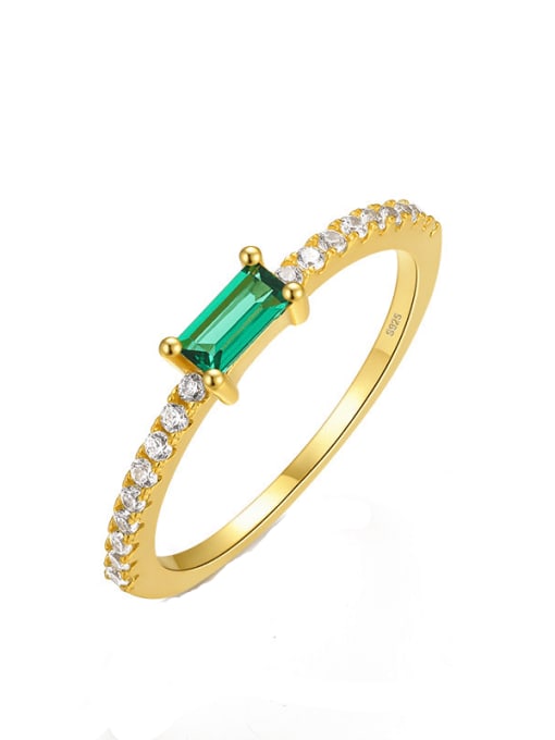 Golden +Green 925 Sterling Silver Cubic Zirconia Geometric Minimalist Band Ring