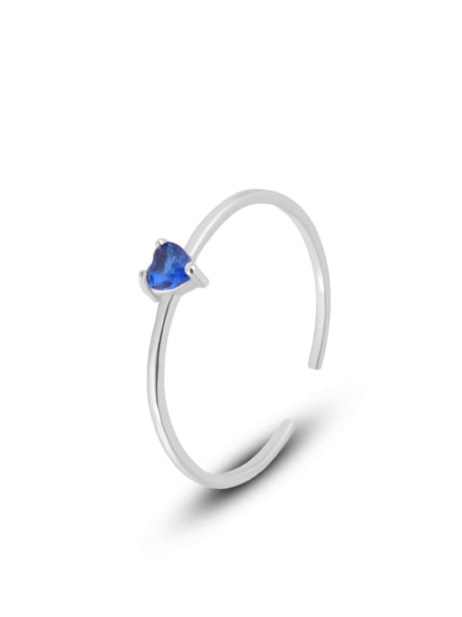 K1430 Blue Zirconia Platinum 925 Sterling Silver Cubic Zirconia Heart Minimalist Band Ring