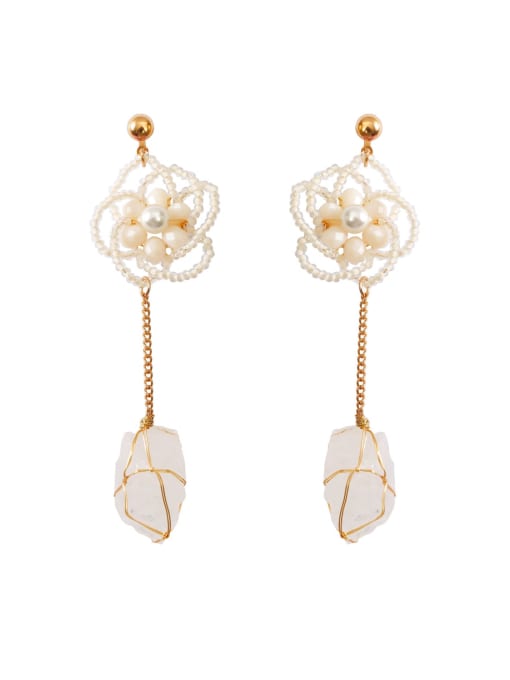 White e68856 Zinc Alloy Imitation Pearl Flower Minimalist Drop Earring
