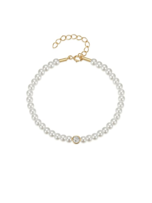 YUANFAN 925 Sterling Silver Imitation Pearl Geometric Minimalist Handmade Beaded Bracelet