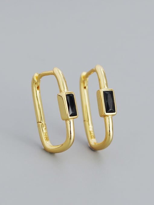 Gold (Blackstone) 925 Sterling Silver Cubic Zirconia Geometric Minimalist Huggie Earring