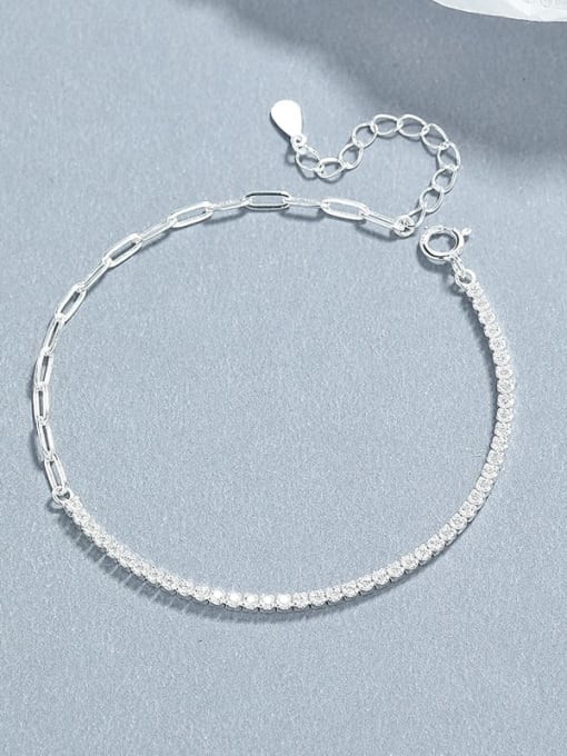 silver Color 925 Sterling Silver Cubic Zirconia Geometric Adjustable Bracelet