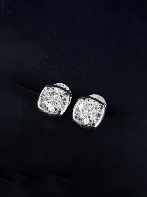 E511 platinum+White 925 Sterling Silver Cubic Zirconia Square Dainty Stud Earring