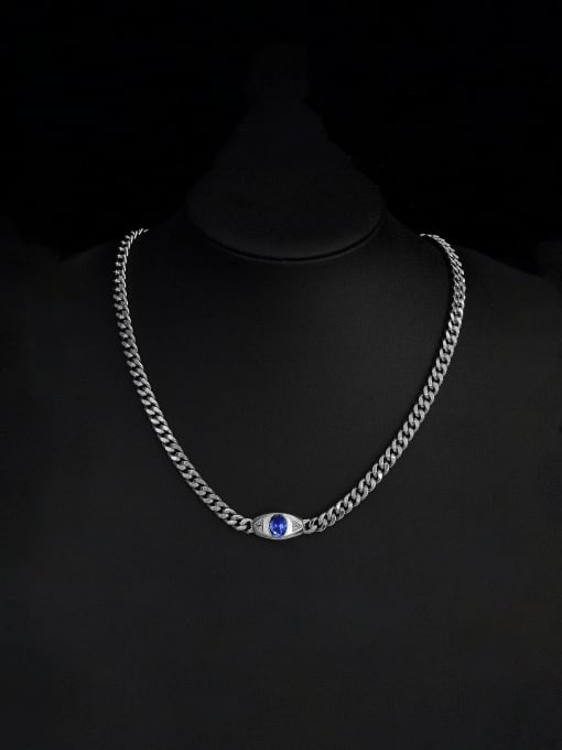 A&T Jewelry 925 Sterling Silver High Carbon Diamond Blue Geometric Trend Link Necklace 0