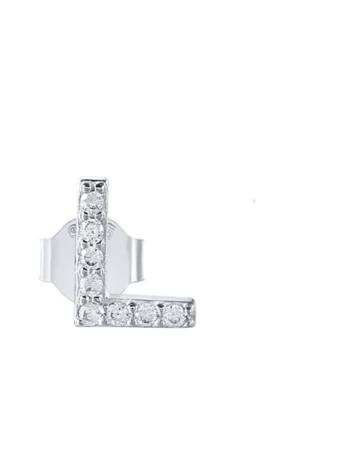 Platinum L 925 Sterling Silver Cubic Zirconia Letter Dainty Stud Earring