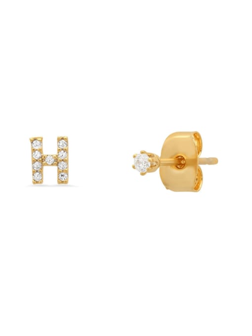 Gold H 925 Sterling Silver Cubic Zirconia Letter Minimalist Stud Earring