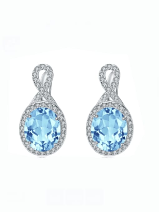 ZXI-SILVER JEWELRY 925 Sterling Silver Natural Blue  Topaz Geometric Luxury Drop Earring 0