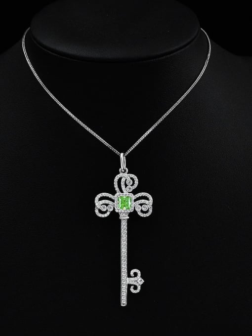 Apple Green with Chopin Chain Adjustable 925 Sterling Silver Cubic Zirconia Key Dainty Necklace