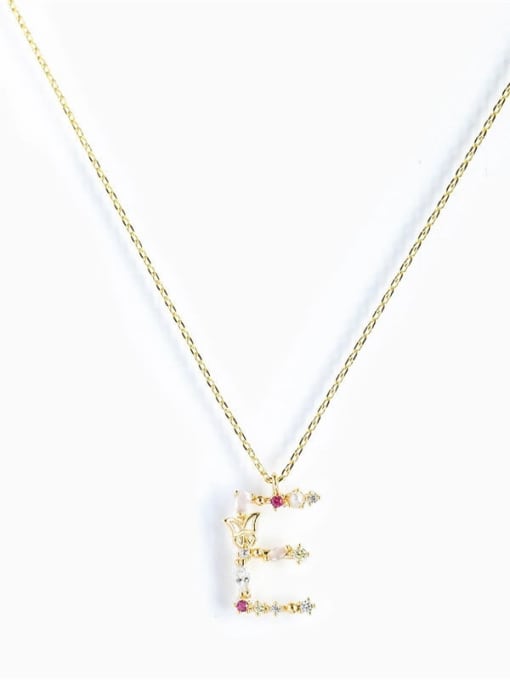 Gold E 925 Sterling Silver Cubic Zirconia Letter Dainty Necklace