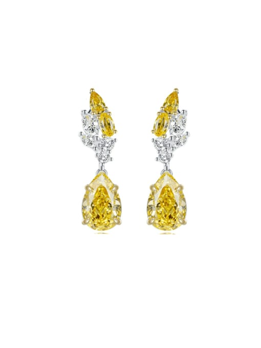 E225 Yellow 925 Sterling Silver Cubic Zirconia Water Drop Luxury Cluster Earring