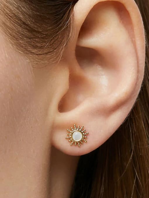 YUANFAN 925 Sterling Silver Synthetic Opal Sun  Flower Dainty Stud Earring 1