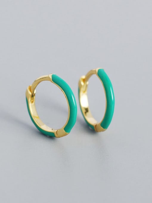 Gold (green) 925 Sterling Silver Enamel Geometric Minimalist Huggie Earring