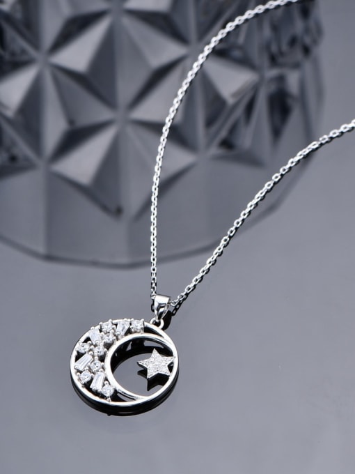 A&T Jewelry 925 Sterling Silver Cubic Zirconia Geometric Minimalist Necklace 2