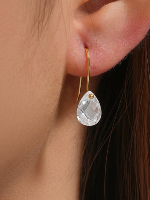 YUANFAN 925 Sterling Silver Cubic Zirconia Water Drop Minimalist Hook Earring 1