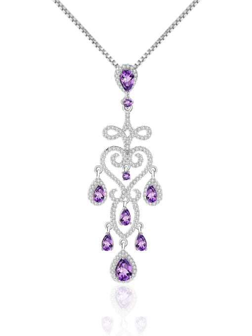 Natural Amethyst Pendant 925 Sterling Silver Amethyst Water Drop Luxury Necklace